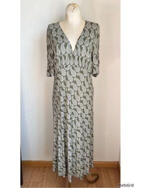 Boden Green Paisley Dress Short Sleeve 10 Petite Boho